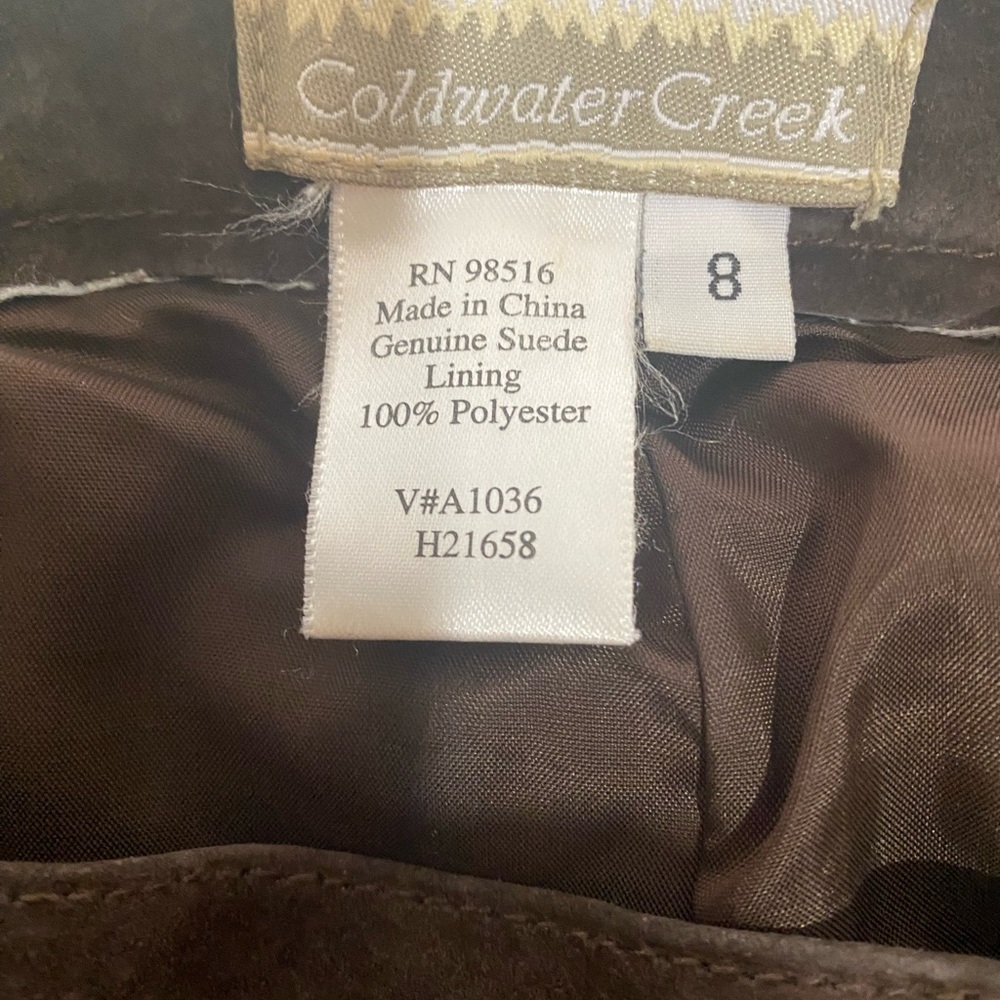 Coldwater Creek Size 8, 100% Genuine Suede Dark Brown Pants with Side Zipper
